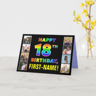 Carte 18e anniversaire : Rainbow Text, Custom Photos & N