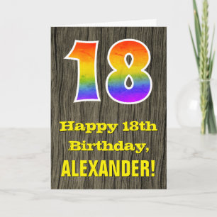 Carte 18e anniversaire : Rustic Faux Wood Look, Arc-en-c
