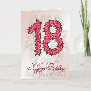 Carte 18ème anniversaire avec rose et feuille