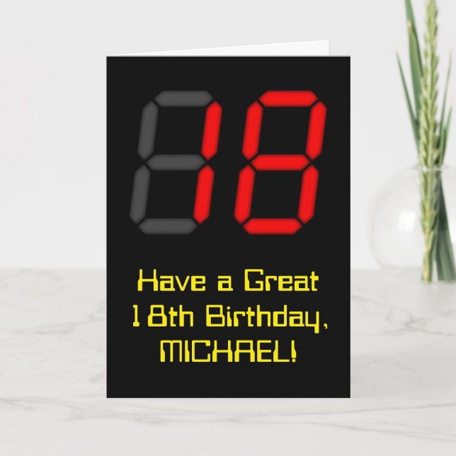 Carte 18ème anniversaire : Rouge Digital Horloge Style " (Devant)