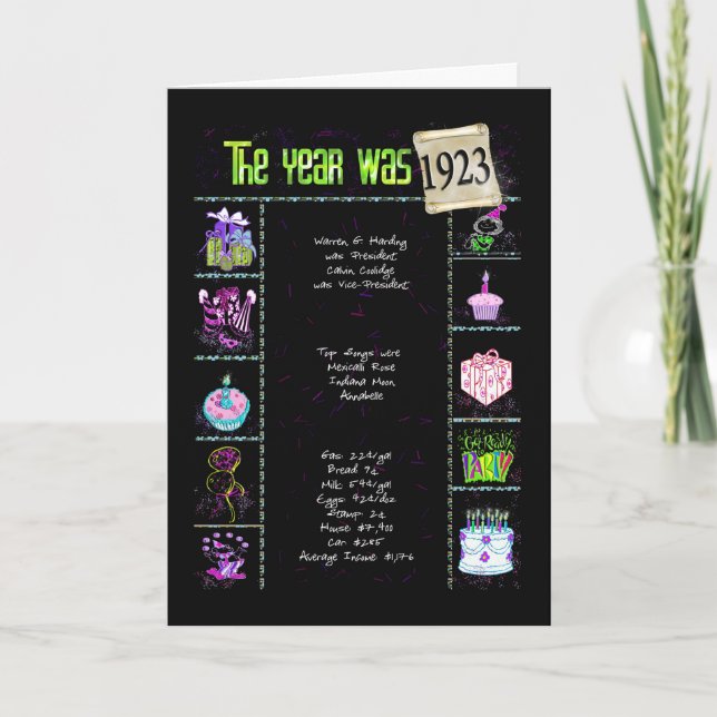 Carte 1923 Anniversaire Fun Facts (Devant)