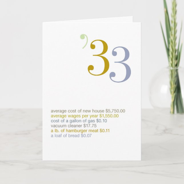 Carte 1933 anecdotes amusantes d'anniversaire (Devant)