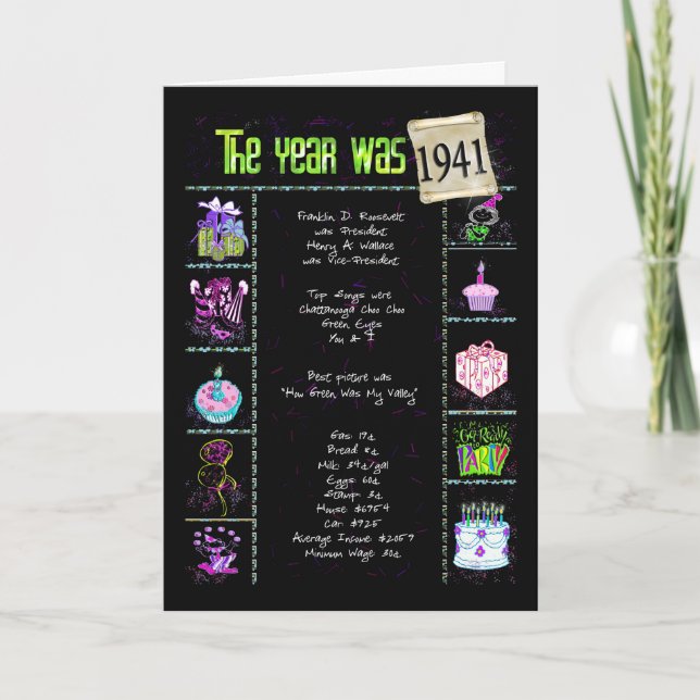Carte 1941 Anniversaire Fun Facts (Devant)