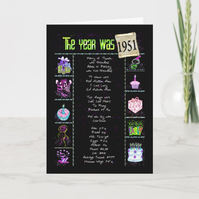 Carte 1951 Anniversaire Fun Facts (Devant)