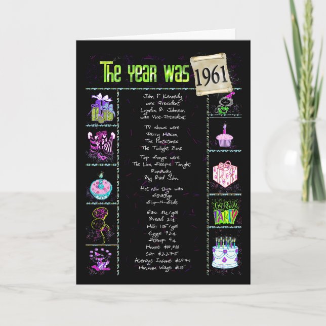 Carte 1961 Anniversaire Fun Facts (Devant)