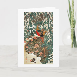 Carte 19. 雪中錦鶏図, faisan de 若冲 dans la neige, Jakuchu