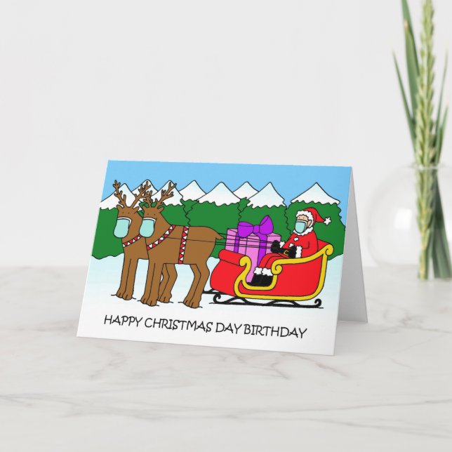 Carte 19 Noël Jour d'anniversaire Père Noël et Sleigh (Devant)