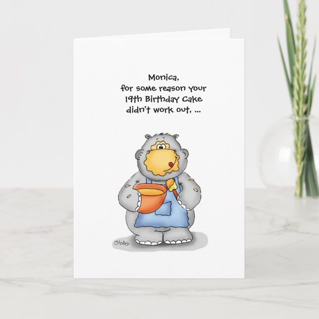 Carte 19e anniversaire avec cuisson Hippo - Personnalise (Devant)
