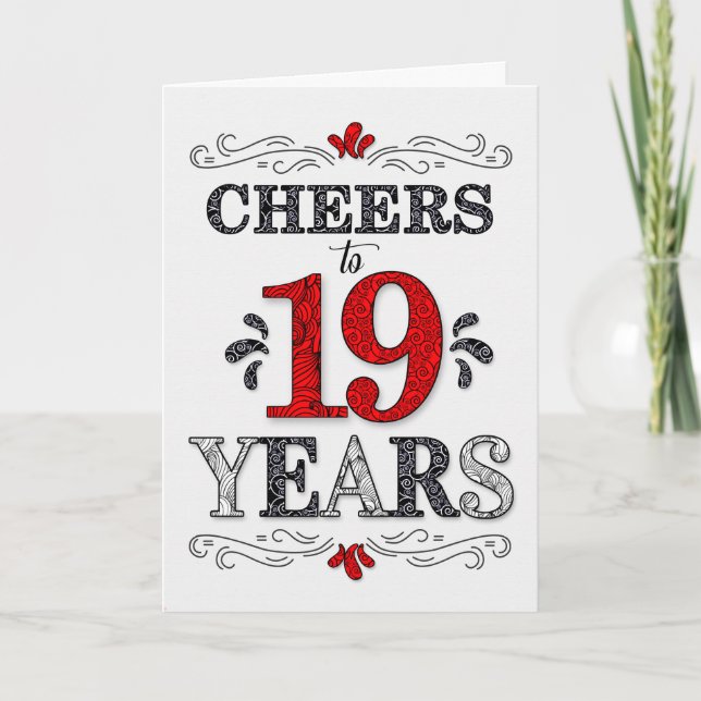 Carte 19e anniversaire Cheers en rouge blanc noir Motif (Devant)