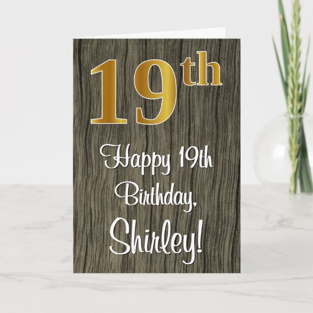 Carte 19e anniversaire : Elégant Faux Gold Look #, Faux  (Devant)