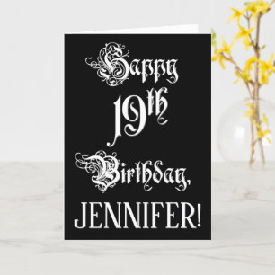 Carte 19e anniversaire : fantaisie, élégant script + Nom