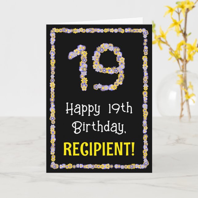 Carte 19e anniversaire : Floral Flowers Numéro, Nom pers (Fleur jaune)