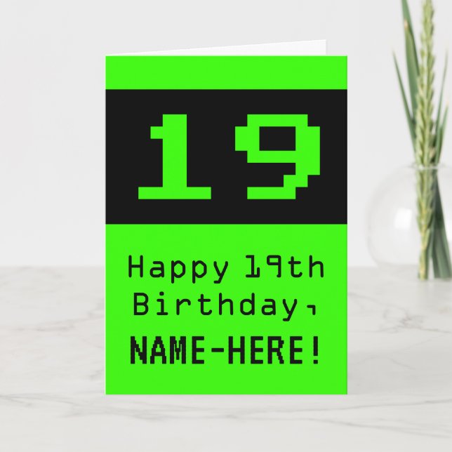 Carte 19e anniversaire : Nerdy / Geeky Style "19" et nom (Devant)