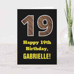 Carte 19e anniversaire : Nom, motif de grain de bois fac
