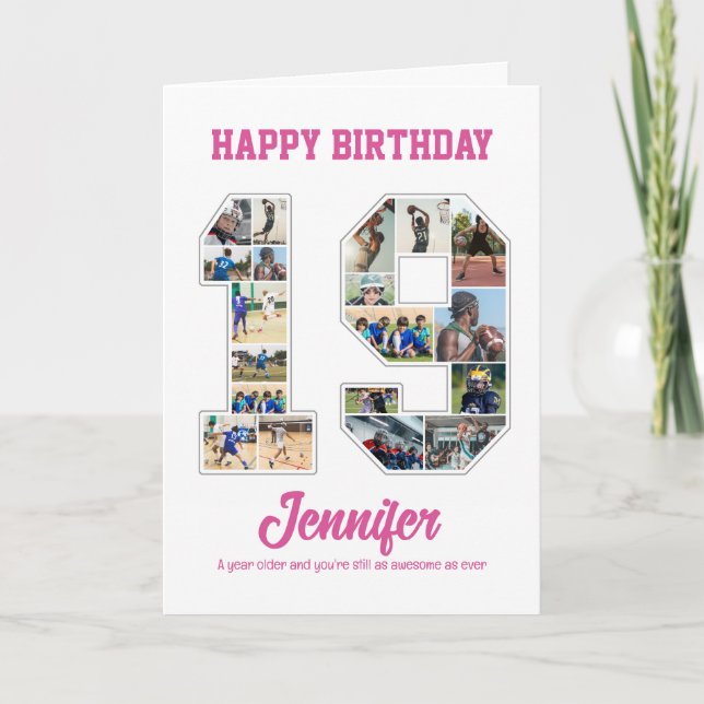 Carte 19e anniversaire Numéro 19 Collage photo (Devant)