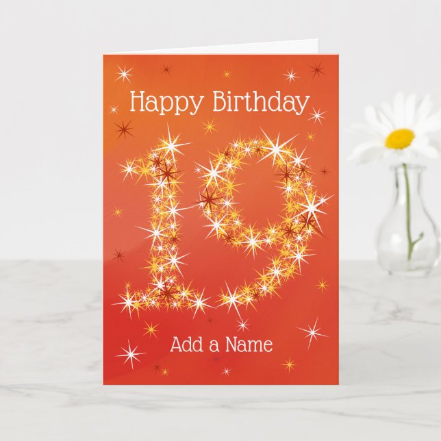 Carte 19e anniversaire - Numéro 19 en étoiles - Rouge -  (Petite plante)
