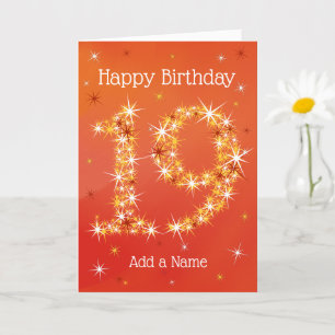 Carte 19e anniversaire - Numéro 19 en étoiles - Rouge -