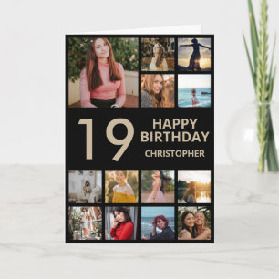 Carte 19e anniversaire Photo Collage 13 Photos Black & G