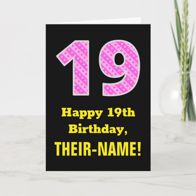 Carte 19e anniversaire : Pink Stripes and Hearts "19" +  (Devant)