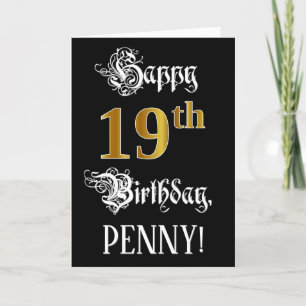 Carte 19e anniversaire — Script fantaisie; look or Faux;