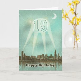 Carte 19e anniversaire Ville et projecteurs