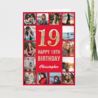 19e Joyeux anniversaire Red and Gold Photo Collage