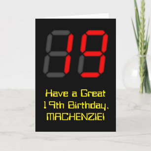 Carte 19ème anniversaire : Rouge Digital Horloge Style "