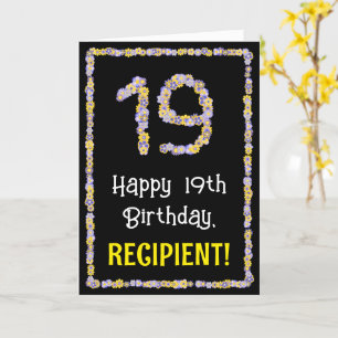 Carte 19th Birthday: Floral Flowers Number, Custom Name