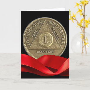 Carte 1 An Joyeux Anniversaire AA Coin Rouge Ruban