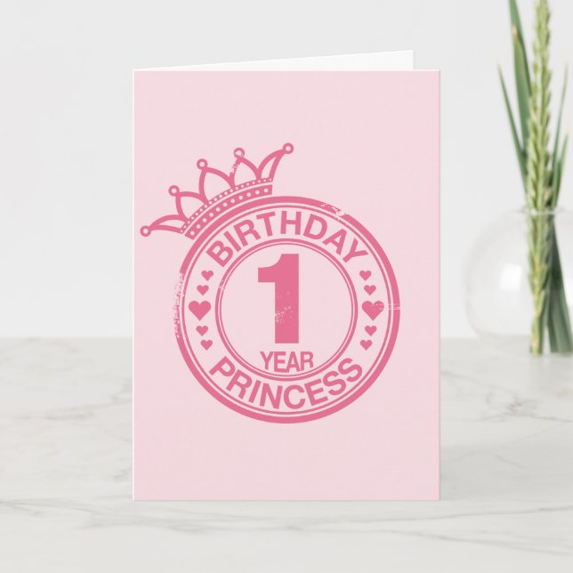 Carte 1 an - princesse d'anniversaire - rose (Devant)