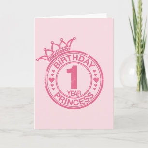 Carte 1 an - princesse d'anniversaire - rose