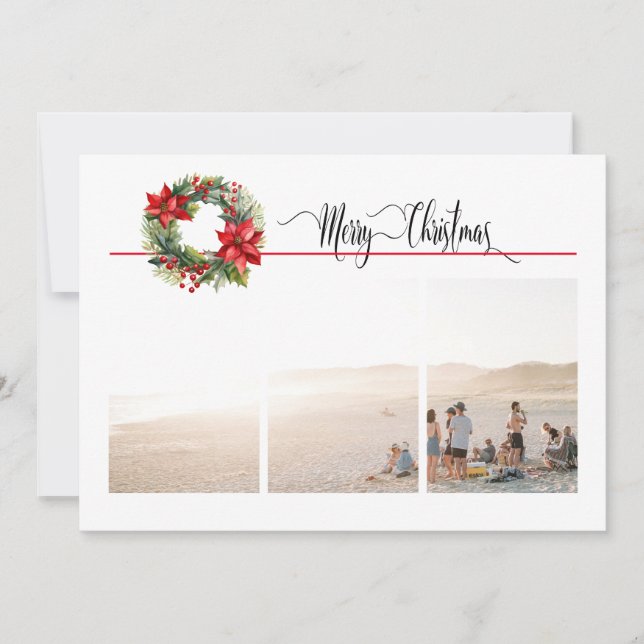 Carte 1 ou 3 photo avec la couronne de Noël (Devant)