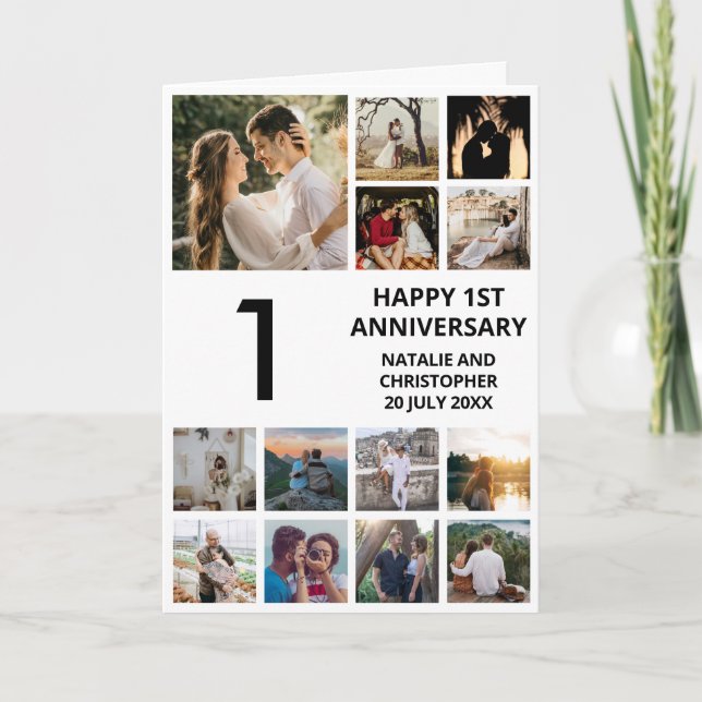 Carte 1er anniversaire 13 photo Collage noir et blanc (Devant)