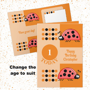 Carte 1er anniversaire 1 aujourd'hui ladybugs rouge oran