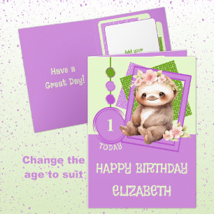 Carte 1er anniversaire 1 aujourd'hui nom mignon paresseu