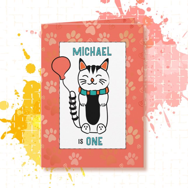 Carte 1er Anniversaire Adorable Cat Cartoon Drôle Dit Dr (Créateur téléchargé)