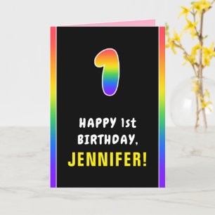 Carte 1er anniversaire : Arc-en-ciel coloré #1, Nom pers