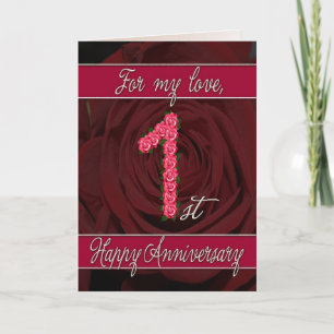 Carte 1er anniversaire avec roses et feuille