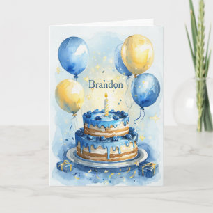 Carte 1er anniversaire Ballons Bleus Blueberry Nom du ga