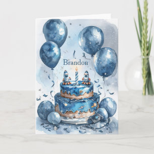 Carte 1er Anniversaire Blue Astronaut Rocket Nom du garç