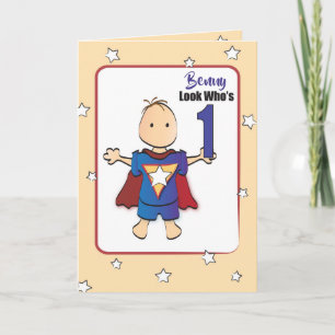 Carte 1er Anniversaire Carton amusant Super Boy Annivers