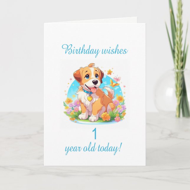 Carte 1er anniversaire Chien chiot (Devant)