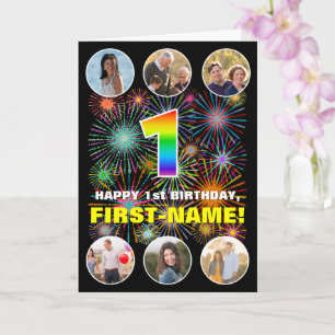 Carte 1er Anniversaire : Chiffre Arc-en-Ciel Amusant, No