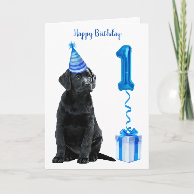 Carte 1er Anniversaire Chiot Thème - Chien bleu mignon G (Devant)