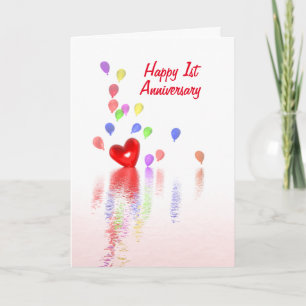 Carte 1er Anniversaire Coeur rouge et ballons