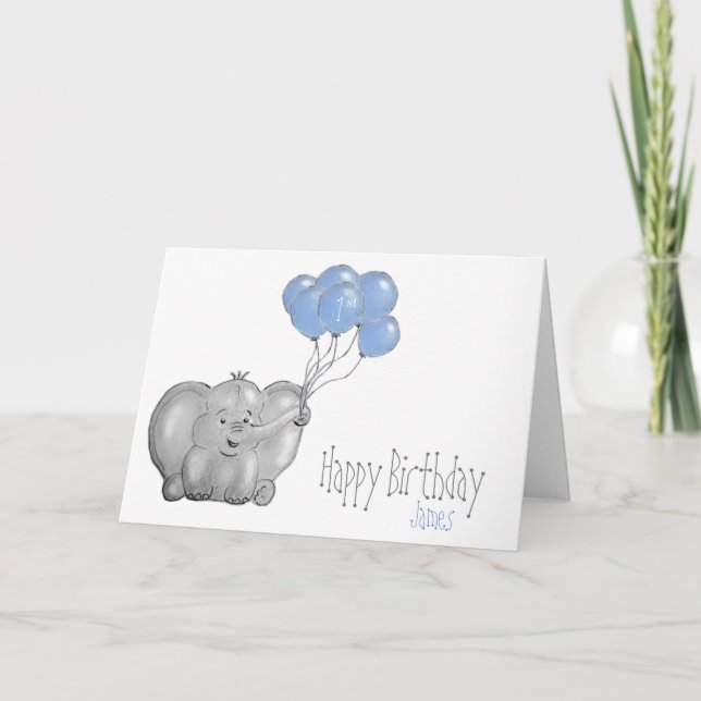 Carte 1er anniversaire d'éléphant en ballon (Devant)