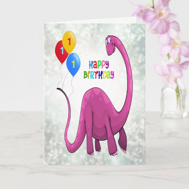 Carte 1er anniversaire Dinosaur et Ballons (Orchidée)