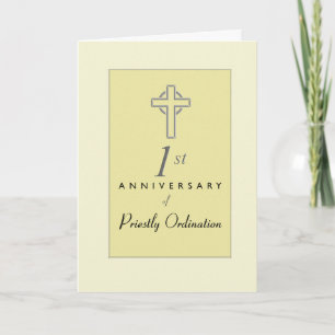 Carte 1er Anniversaire du Prêtre avec Croix Embossée, Re