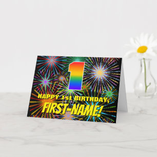 Carte 1er anniversaire : Feu d'artifice festif amusant e