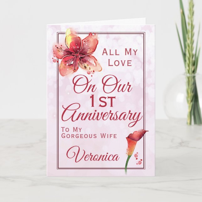 Carte 1er anniversaire Floral Lily (Devant)